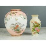 A Japanese globular hand decorated chrysanthemum and butterfly vase, and a Chinese satsuma vase.