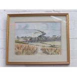 Wendy Aldrige (20th century) Watercolour of Harringworth Viaduct, and an EH Smith print.