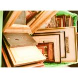 A quantity of pictures and frames including a small giltwood mirror.