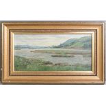 Frederick Golden Short, oil on board, river landscape 14½ by 29½cm.