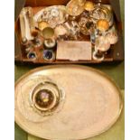 A quantity of silver plateware including tray, salts, cigar box, etc.