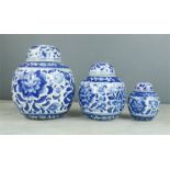 Three blue and white Chinese ginger jars, circa 1930.