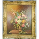 E. Waumsley: still life of flowers, oil on canvas board, signed lower right.