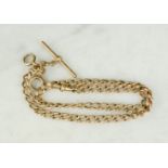 A 9ct rose gold pocket watch chain / fob, 38cm long, 28.4g, M&M makers mark.