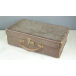 A small vintage suitcase.