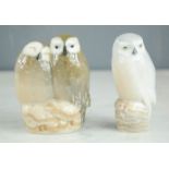 Royal Copenhagen Denmark porcelain pair of owls no 1741 and snowy owl no. 834.