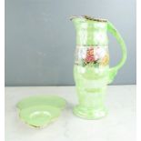 A Maling ware jug and dish, Peony Rose pattern.