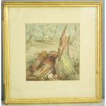 Miles Edmund Cotman: mushrooms in woodland, watercolour, label verso, 18 by 18cm.