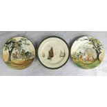 Royal Doulton plate D 3272 monogram to base, together with two Royal Doulton Old English Scenes 'The