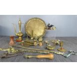 A quantity of brassware including tray, nutcracker, ewer etc. (1 box)