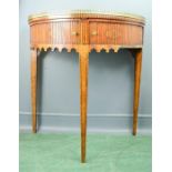 A 19th century tambour fronted half round hall table, with inlaid decoration.