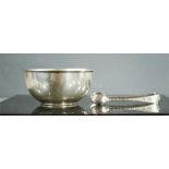 A silver sugar bowl, London 1912 Edward Barnard & Son Ltd, together with a pair of sugar tongs,