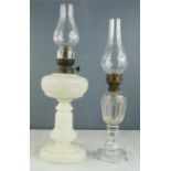 Two Victorian glass parafin lamps.