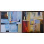 A pair of modern abstract oil on canvas, each measure 100 by 100cm.