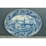Johnson Bros. 1930s blue and white meat plate 'Independence Hall, Philadelphia from Historical