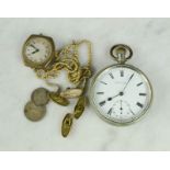 A Bowley & Co Melton Mowbray pocket watch, together with a 1930s Arabic dial watch, cuff links and a