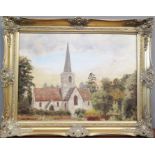 George Hance, Church in landscape, oil on canvas, 60 by 45cm.