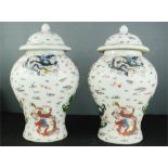 A pair of Chinese vases decorated with dragons.