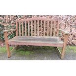 A wooden garden bench.