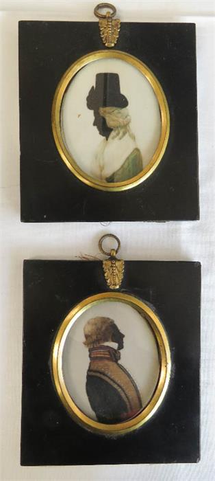 A pair of painted silhouettes on ivory, 19th century, Capt and Lady Hill.