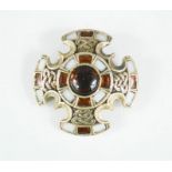 A Scottish 1960s Miracle Chalcedony and amber brooch.