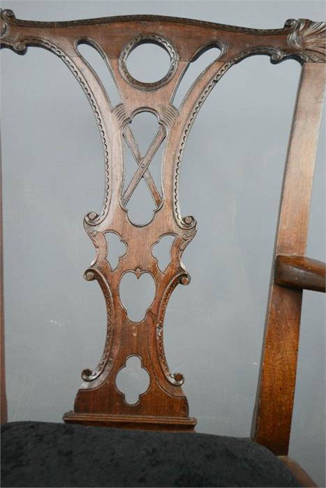 A rare Chippendale period arm chair, with unitual ball and claw terminal arms, circa 1760, - Image 7 of 9