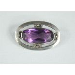 Charles Horner silver Chester 1914 amethyst and silver brooch, signed.