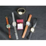 Five gentleman's wrist watches to include, Timex, Sekonda, Pulsar, Oris and a dress ring with