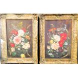 A pair of floral still lives, oil on canvas, 34 by 24½cm.
