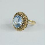 A 9ct gold and pale blue topaz ring, oval cut, size O, 5.1g.