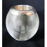 A glass match striker / holder with silver rim, 7cm high.