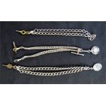 Three silver pocket watch chains and fobs, 4.30toz