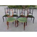 A set of four Edwardian salon chairs, and two balloon back chairs.