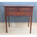 A 19th century mahogany and boxwood strung side table, with two over one long drawer.