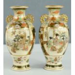 A pair of small Satsuma vases, baluster form, depicting domestic scenes.