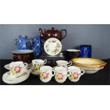 Royal Albert; Christmas Rose pattern,a very large Denby stoneware teapot, two blue vases, Clarice
