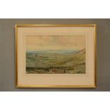 A 19th century hillside scene, watercolour, 45 by 29cm.