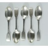 A set of five spoons, maker JK, 3.73toz.