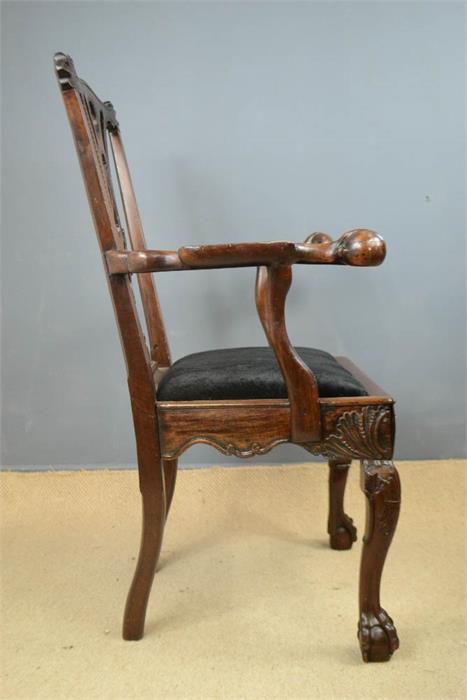 A rare Chippendale period arm chair, with unitual ball and claw terminal arms, circa 1760, - Image 9 of 9