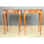 A pair of French marquetry kingwood side tables.