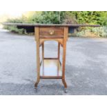 An Edwardian mahogany inlaid drop leaf table with single drawer, 61 by 31 by 66cm (leaves down).