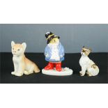 A USSR Russian cub, bone china cat and Coalport Paddington Bear, In The Snow, 13cm high.