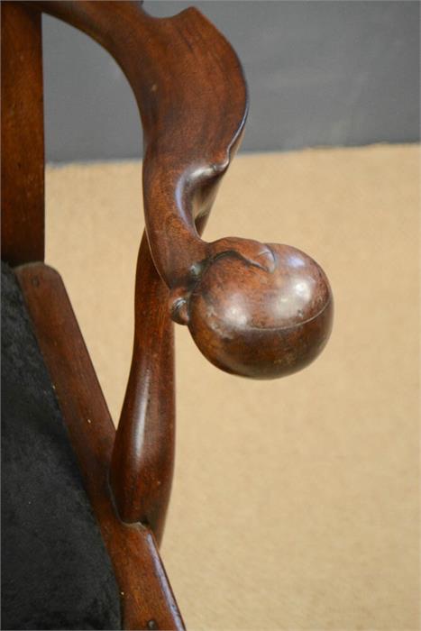 A rare Chippendale period arm chair, with unitual ball and claw terminal arms, circa 1760, - Image 3 of 9