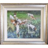 Mary Rodgers (20th century): Hounds in Water, Ferney, oil on canvas, signed lower right, 50 by 60cm.