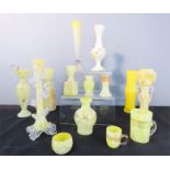A collection of canary yellow glass, some with gilding and enamelled decoration, 14 examples in