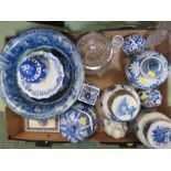 A quantity of blue and white ceramics including ginger jars, Buddha, bowl etc.