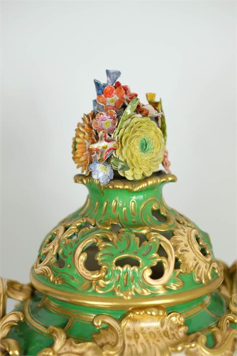 A French 19th century porcelain vase, with green ground and painted with floral groups, with gilt - Image 2 of 5