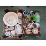A jug and bowl wash set, tea pots, Burslem green vase, Radford vase, Cairns vases, Sylvac 2660
