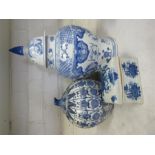 A blue and white Chinese vase, trinket box and jar and cover.