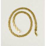 A 9ct gold woven necklace, with white gold entwined with yellow gold, 16ins long, 11.8g.